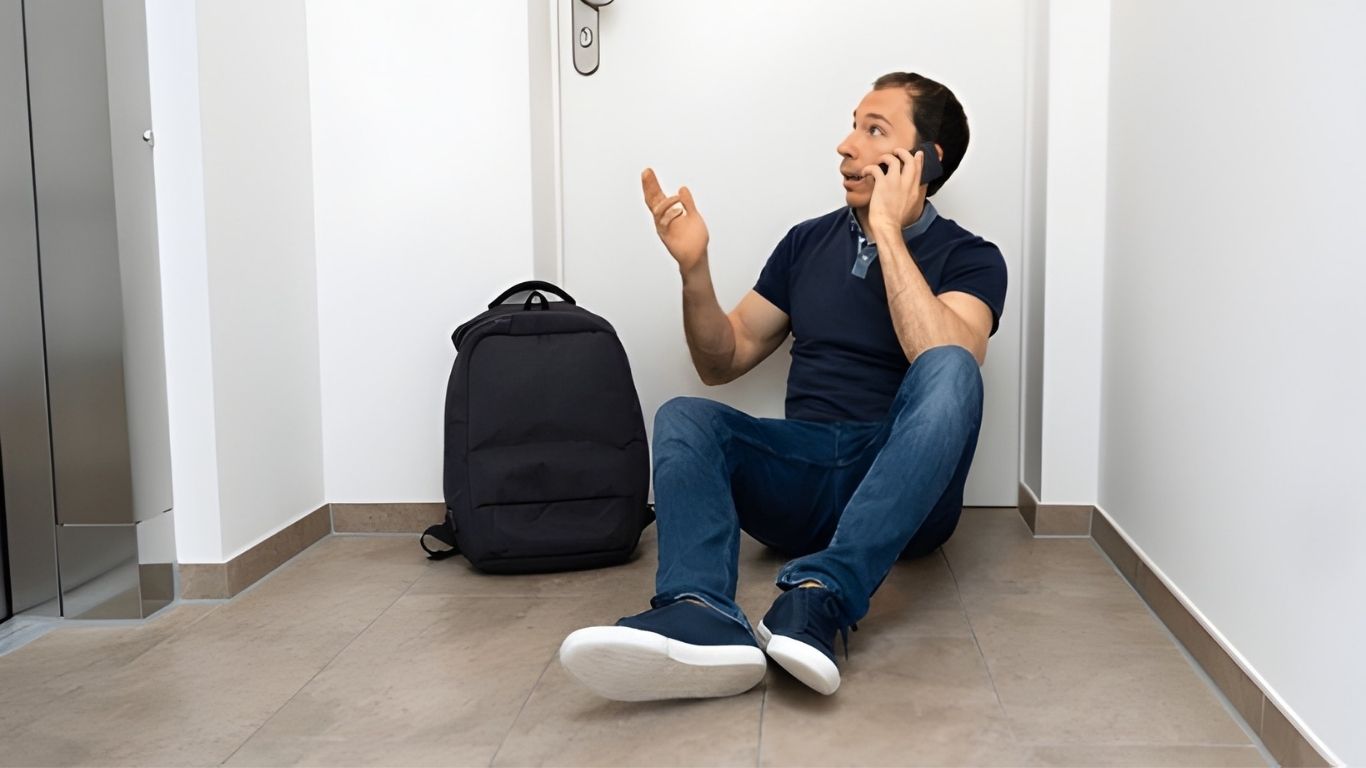 Man buitengesloten belt slotenmaker hulp