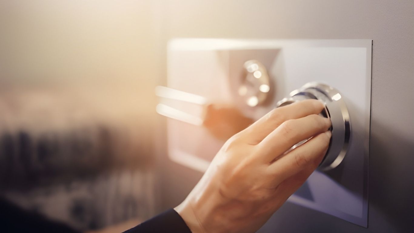 Hand draait combinatieslot van kluis