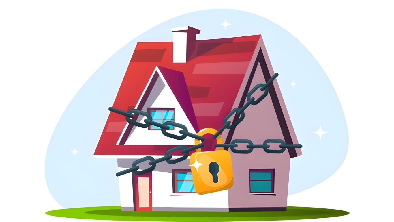 Illustratie huis met ketting en hangslot