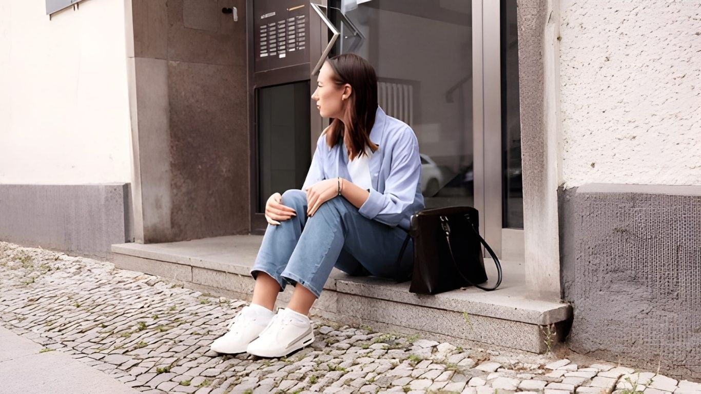 Vrouw zit buitengesloten voor deur huis